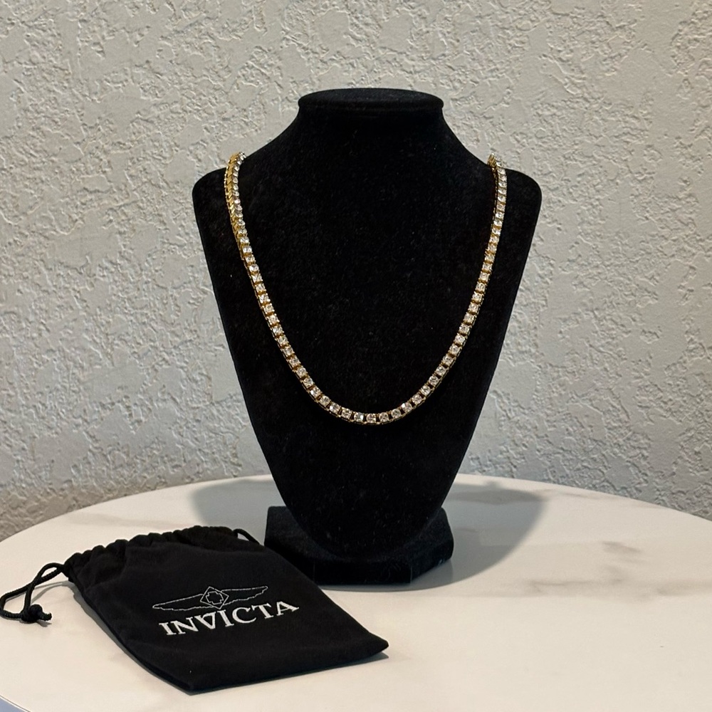 Invicta Elements Men's Iced out Cuban Chain Necklace, Gold NWT